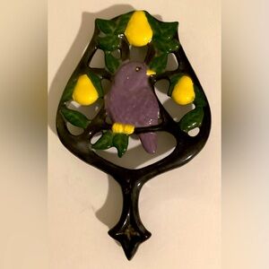 Bird & Pear Ceramic Trivet, Vintage